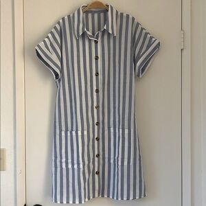 NWOT Blue and White Striped Button-Down Dress